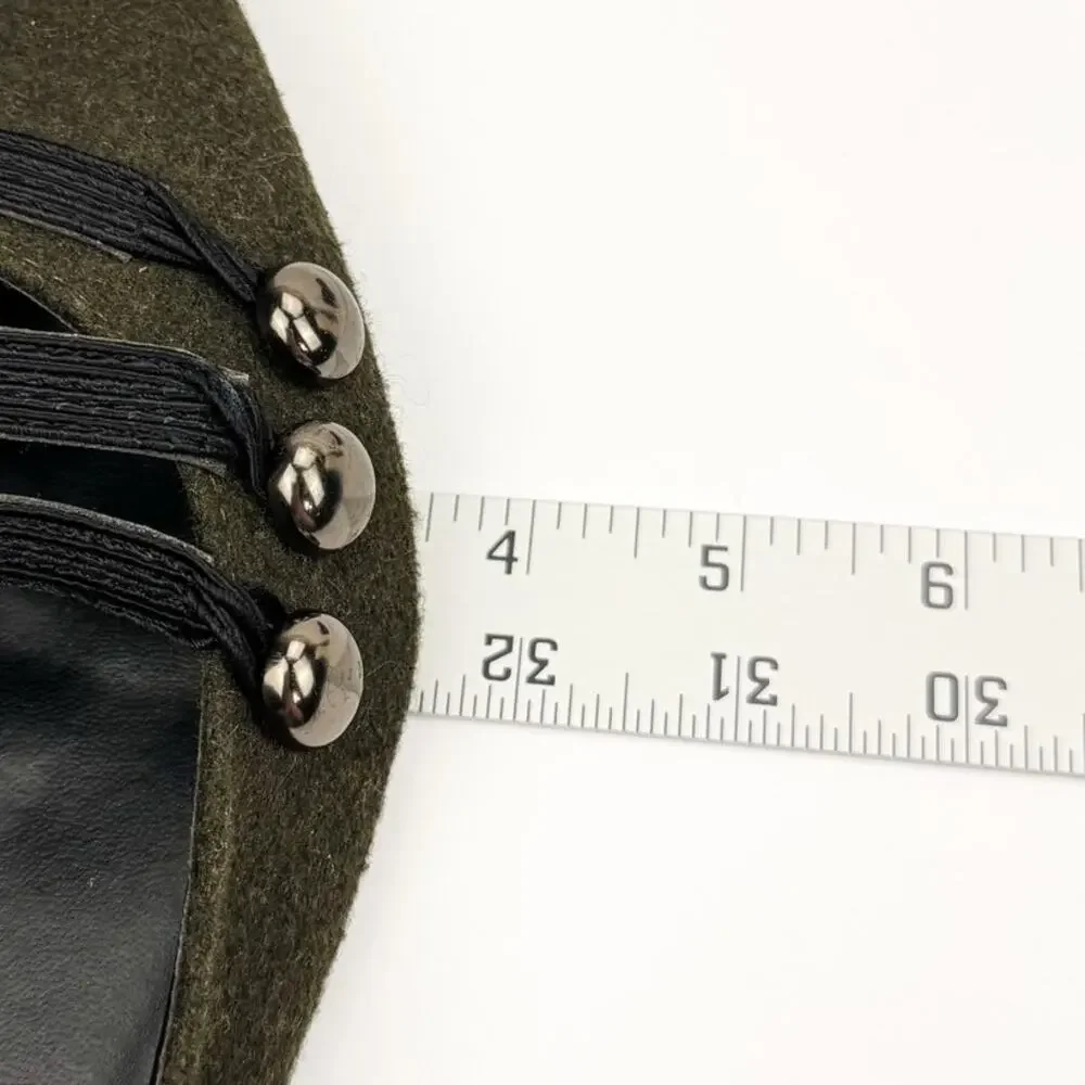 Rampage Safari Green Wool Strappy Button Pointed Toe Flats Sz 8.5 Comfort Trendy